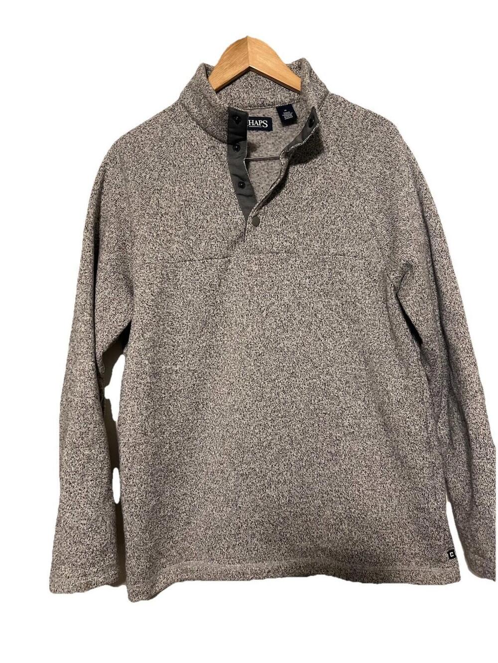 Chaps Men’s Medium Gray Marl Quarter Snap Mock Neck Fleece Pullover Sweater